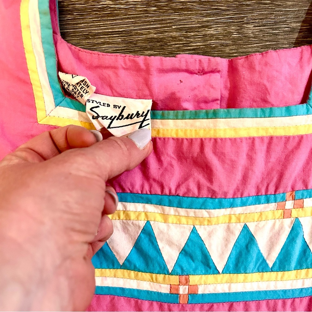 Vintage 70s Pink Quilted Detail Cotton Maxi House… - image 3